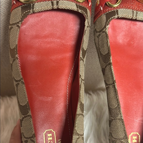 Coach Women's Tan and Red Loafers - Picture 7 of 11